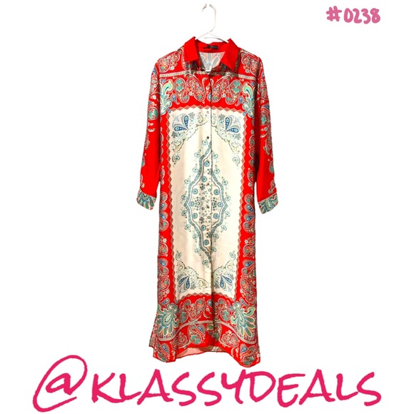 Zara Multicolor Printed Button Up Maxi Shirt Dress NWT - Picture 6 of 8